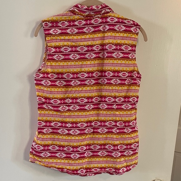 100% cotton Women's Sleeveless pearl snap Button-Down Shirt - Pink and Yellow - Picture 5 of 5